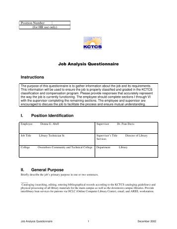 Job Analysis Questionnaire of Library Staff - Owensboro Community ...