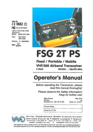 Dittel FSG2TPS operators manual - AEROSHOP.eu
