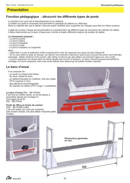 Banc d'essai typologie des ponts RÃ©f. BE-PONA - A4 Technologie