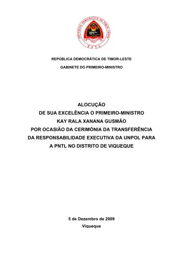 Discurso de S.E o Primeiro-Ministro Kay Rala Xanana Gusmão