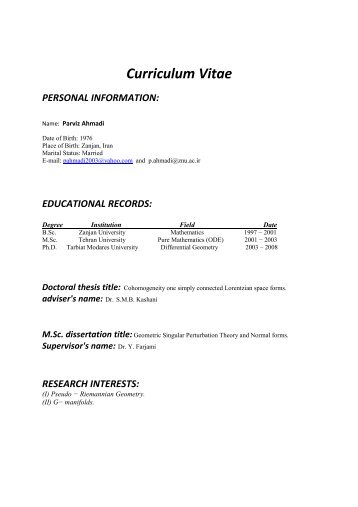 Curriculum Vitae PERSONAL INFORMATION