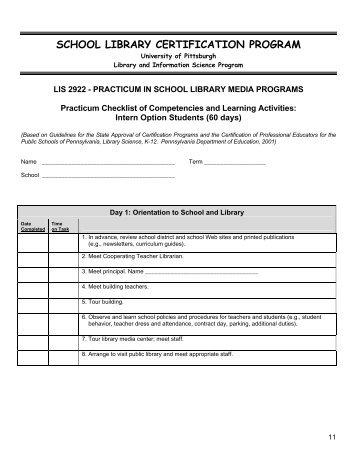 Practicum Checklist of Competencies and Learning Activities