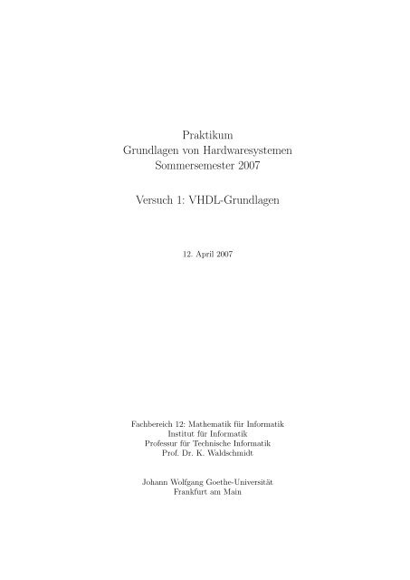 VHDL-Grundlagen - Technische Informatik an der Universität Frankfurt