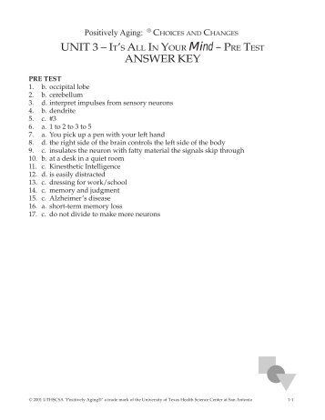 IT'S ALL IN YOUR Mind â PRE TEST ANSWER KEY - The University ...