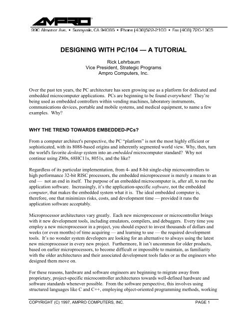 Designing With Pc 104 A A Tutorial Ampro