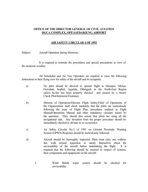 ASC 04 of 1992 - Directorate General of Civil Aviation