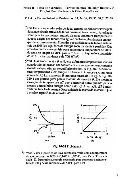 Física II – Lista de Exercícios – Termodinâmica (Halliday ... - Unesp