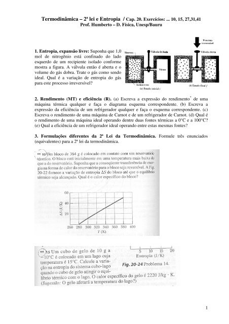 Física II – Lista de Exercícios – Termodinâmica (Halliday ... - Unesp