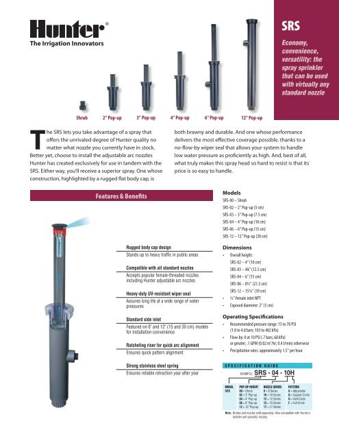 Hunter Spray Nozzles Chart