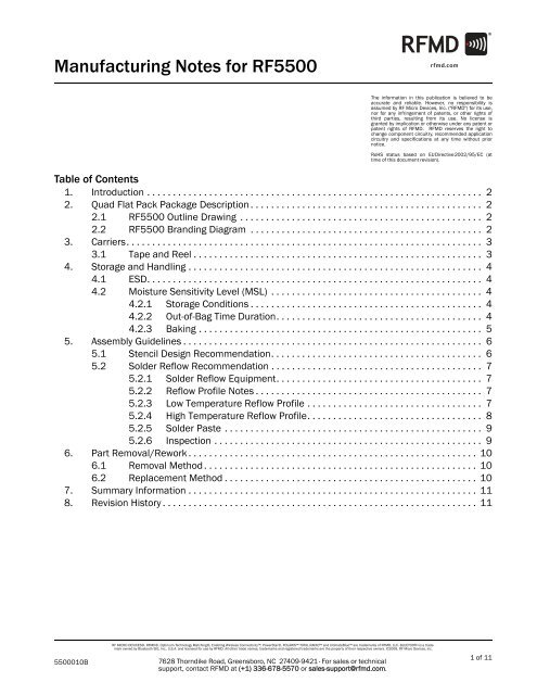 Manufacturing Notes for RF5500 - RF Micro Devices