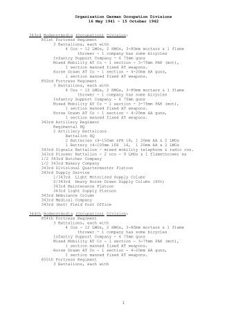 Organization of German Occupation Divisions, 16 May 1941 to 15 ...