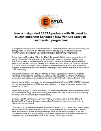 Newly invigorated ESETA partners with Nkomazi to launch important ...