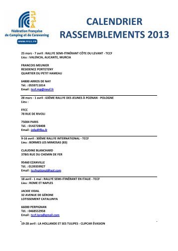 Planning des sorties 2013 - Automobile Club Association