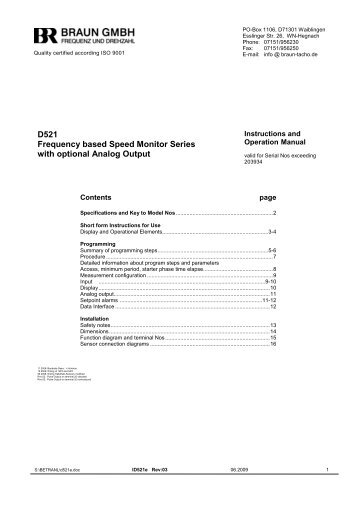 D521 Frequency based Speed Monitor Series with optional Analog ...