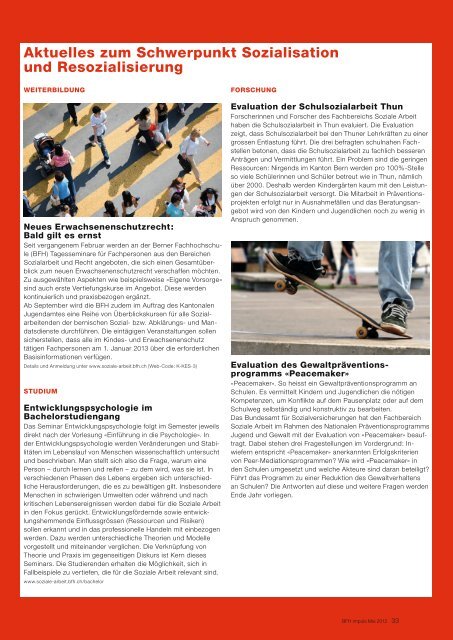 impuls Mai 2012 - Soziale Arbeit - Berner Fachhochschule