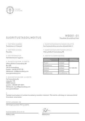 SUORITUSTASOILMOITUS WB001-01 - Gustavsberg