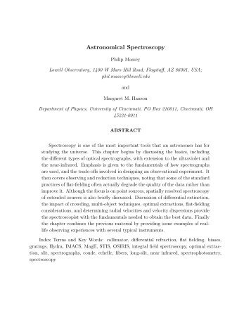 Astronomical Spectroscopy - Physics - University of Cincinnati