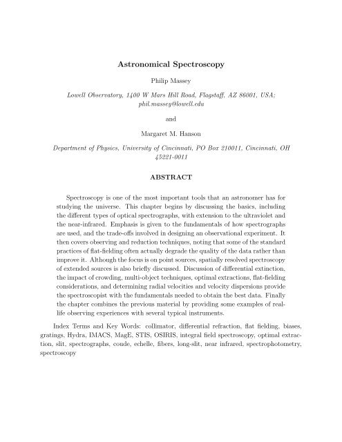Astronomical Spectroscopy - Physics - University of Cincinnati