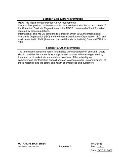 MSDS for Battery Pack 4500010-1 LiMnO2 ... - Ameri-King.com