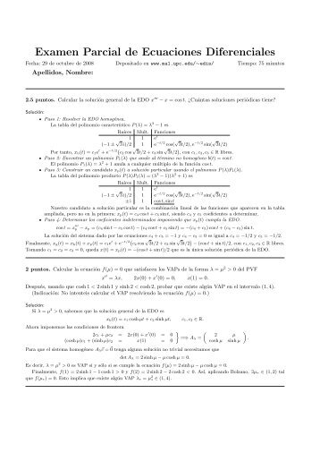 Examen Parcial de Ecuaciones Diferenciales - MA1 - UPC