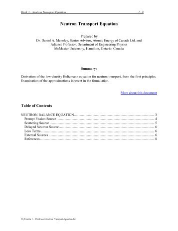 Neutron Transport Equation - Nuclear Engineering at McMaster ...