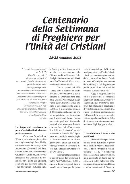 Notiziario - Provincia di Cristo Re dei Frati Minori dell'Emilia Romagna