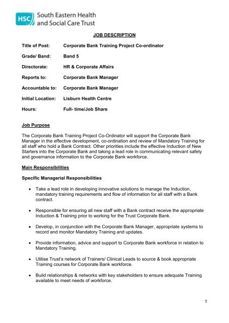job description and personnel specification - HSCRecruit