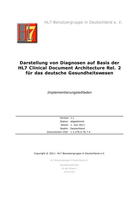 Darstellung von Diagnosen auf Basis der HL7 Clinical Document ...