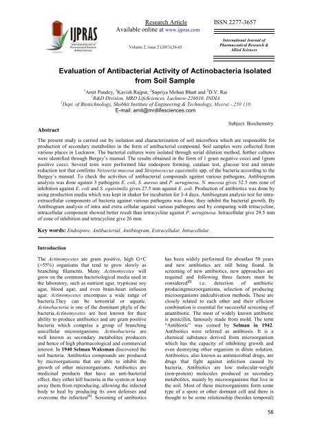 evaluation of antibacterial activity of actinobacteria isolated from soil ...