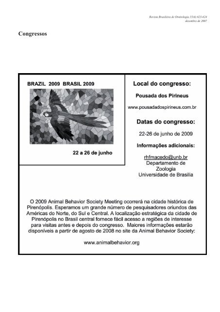 Revista Brasileira de Ornitologia - Sociedade Brasileira de Ornitologia