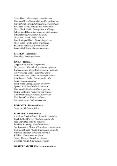 Official Bird List - Trinidad and Tobago Rare Bird Committee