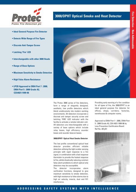 3000/OPHT Optical Smoke and Heat Detector - Protec Fire Detection