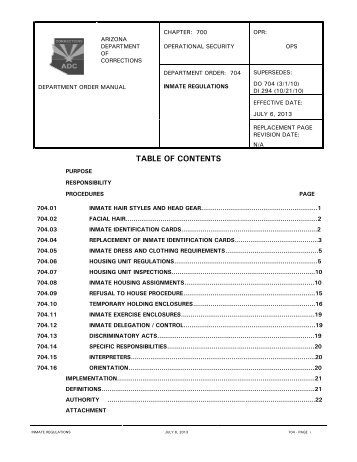 DO 704 - Inmate Regulations - Arizona Department of Corrections