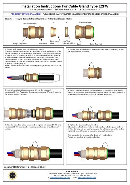 Installation Instructions For Cable Gland Type E2fw Cmp Products