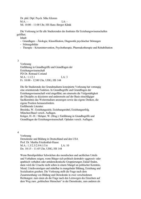 Kommentiertes Verzeichnis der Lehrveranstaltungen WS 2001/2002