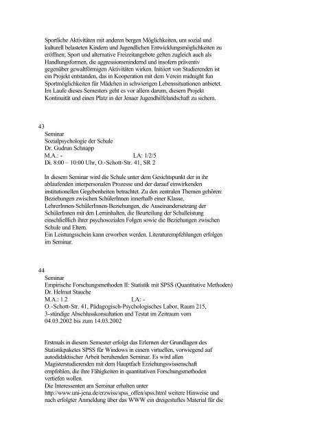 Kommentiertes Verzeichnis der Lehrveranstaltungen WS 2001/2002