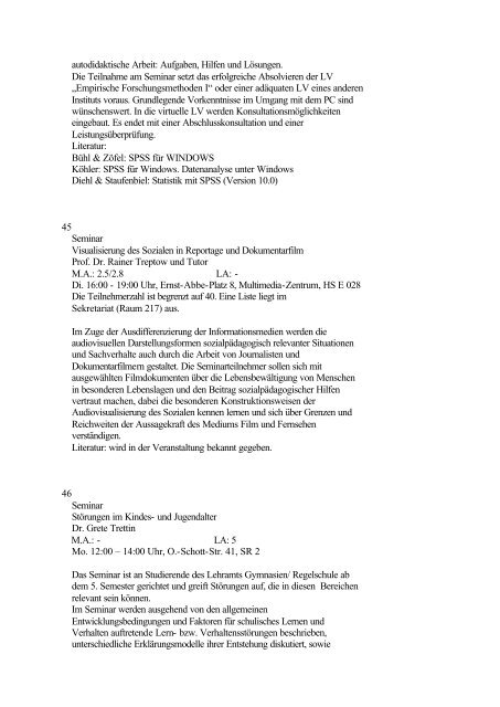 Kommentiertes Verzeichnis der Lehrveranstaltungen WS 2001/2002