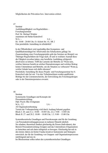 Kommentiertes Verzeichnis der Lehrveranstaltungen WS 2001/2002