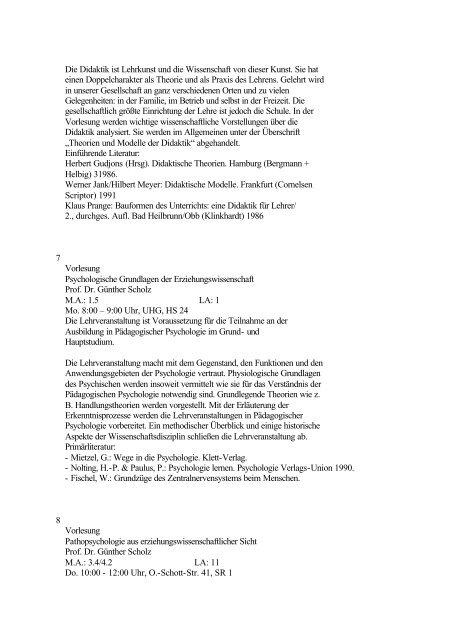 Kommentiertes Verzeichnis der Lehrveranstaltungen WS 2001/2002