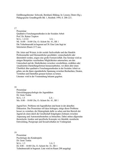 Kommentiertes Verzeichnis der Lehrveranstaltungen WS 2001/2002