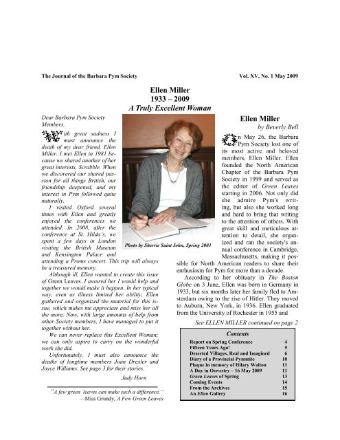 Vol. 15, No. 1 May 2009 - The Barbara Pym Society of North America