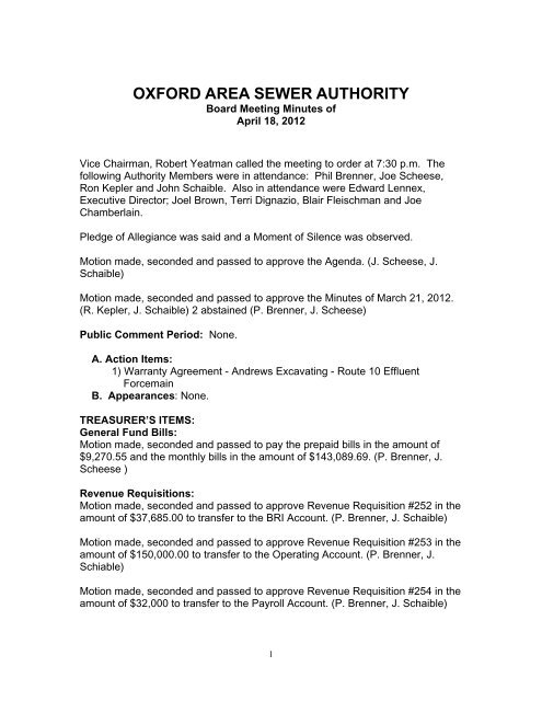 OXFORD AREA SEWER AUTHORITY