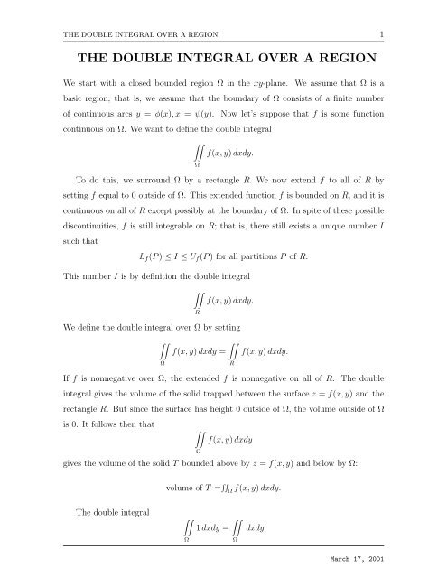THE DOUBLE INTEGRAL OVER A REGION
