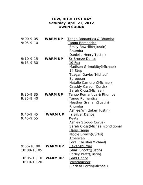 Test Day Schedule April 21st - Owen Sound Skating Club