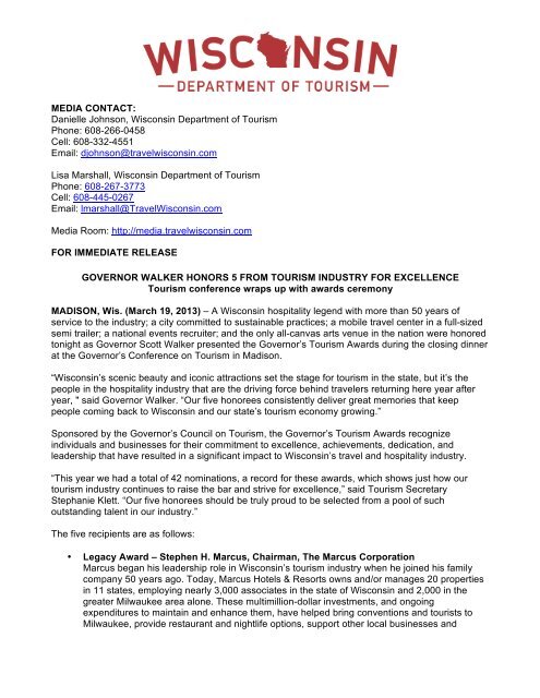 MEDIA CONTACT - Wisconsin Department of Tourism