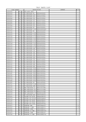 TA25 PARTS LIST - Ibanez