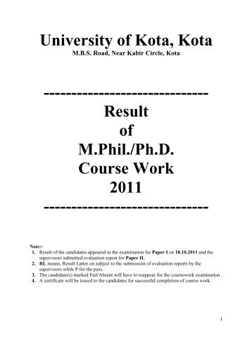 davv phd course work result
