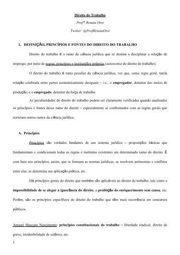 1 Direito do Trabalho ProfÂª. Renata Orsi Twitter - Professor Leone ...