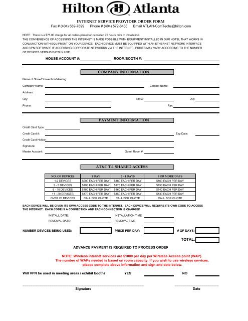 internet service provider order form