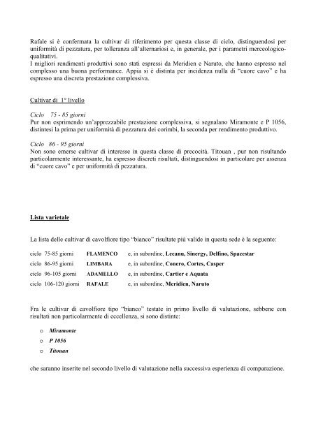 Confronto di cavolfiore “bianco” in ciclo autunnale - Regione ...